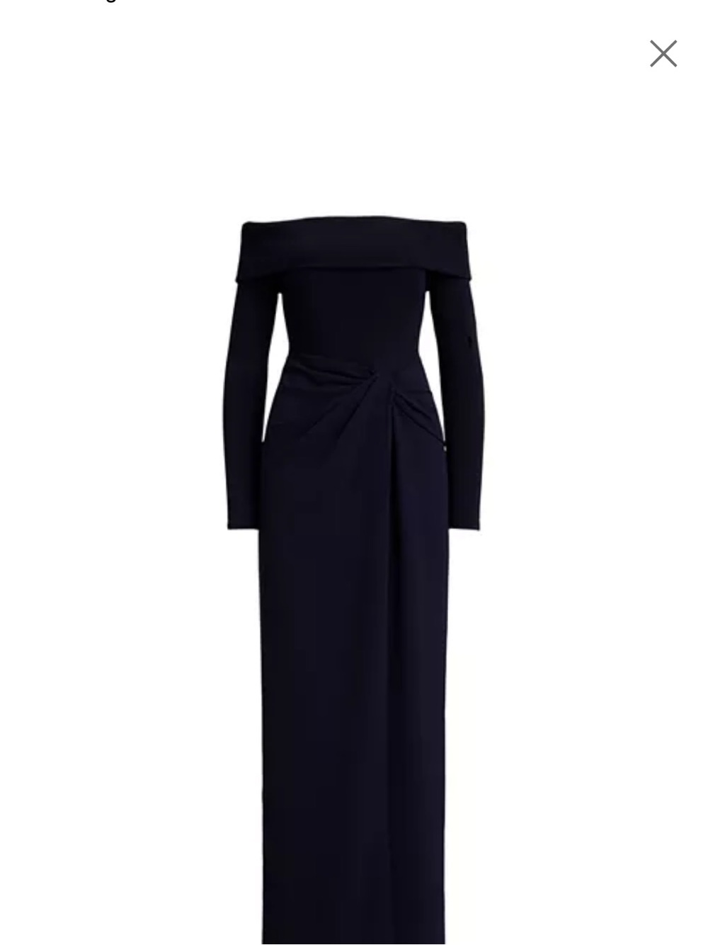 Ralph Lauren Off-Shoulder Navy Maxi Dress with Draped Knot Detail size 10 NWT